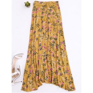 Mustard yellow boho Maxi skirt, floral pattern